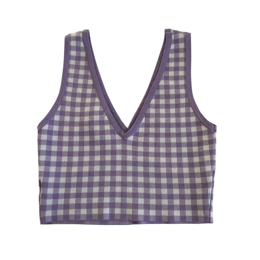 Princess Polly Lavender Purple/White Gingham Cropped Knit Top Women’s M/L - Picture 6 of 6